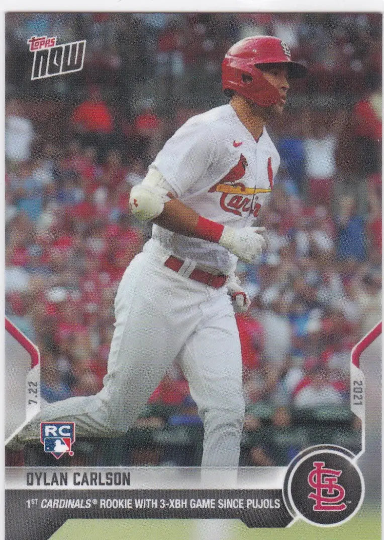 Dylan Carlson baseball card from 2021 Topps N0w featuring St. Louis Cardinals design
