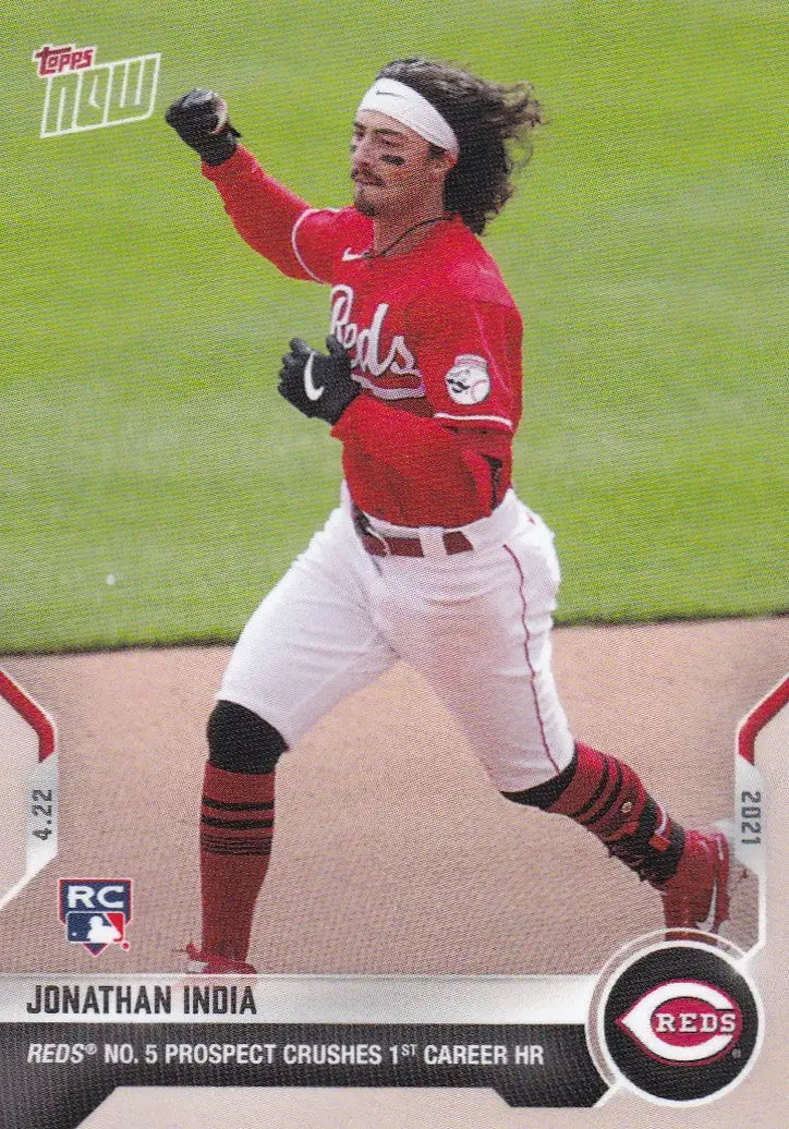 Jonathan India baseball card from 2021 TOPPS NOW featuring Cincinnati Reds star