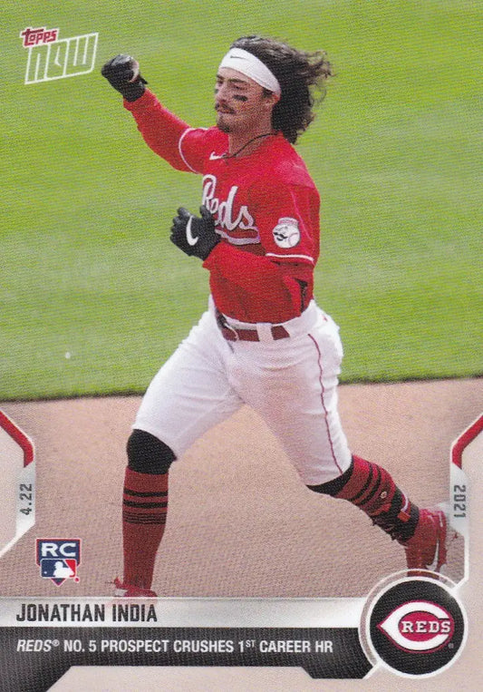 Jonathan India baseball card from 2021 TOPPS NOW featuring Cincinnati Reds star