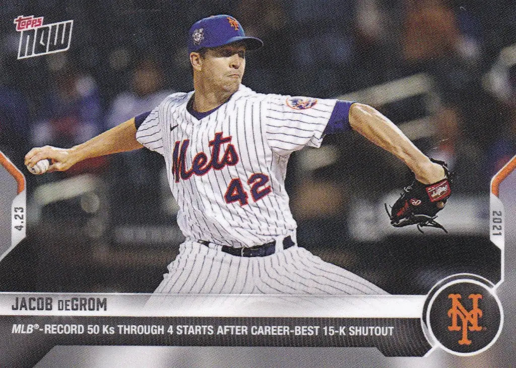 Jacob deGrom baseball card from 2021 TOPPS NOW featuring New York Mets trading cards