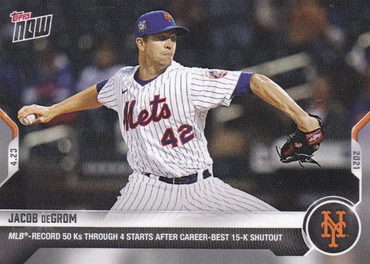 Jacob deGrom baseball card from 2021 TOPPS NOW featuring New York Mets trading cards