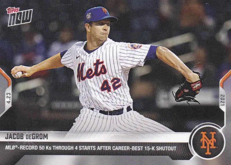 Jacob deGrom baseball card from 2021 TOPPS NOW featuring New York Mets trading cards