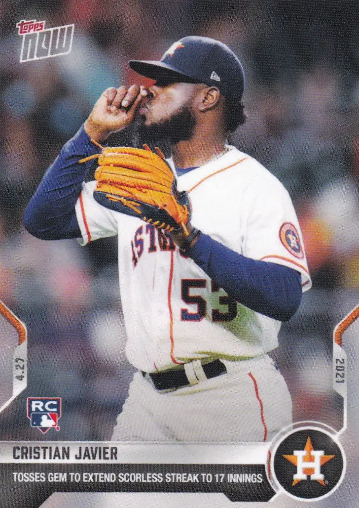 Cristian Javier baseball card from 2021 TOPPS NOW featuring Houston Astros player