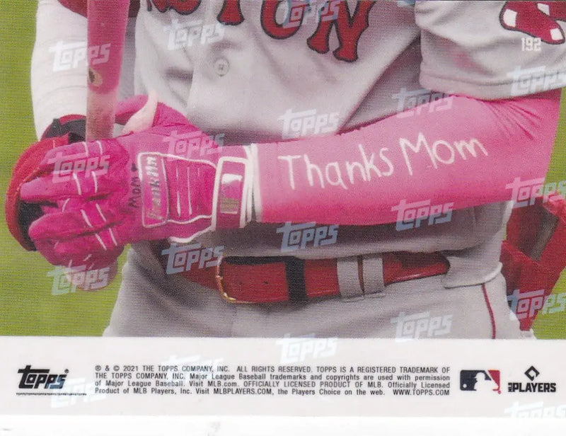 Baseball player with pink accessories featured in 2021 TOPPS NOW trading cards