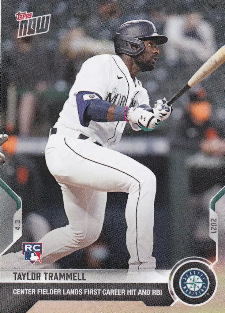 Taylor Trammell swinging bat in Seattle Mariners uniform for TOPPS NOW collectible