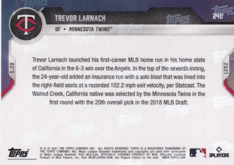 Back of 2021 Topps Now #240 Trevor Larnach - Minnesota Twins baseball card