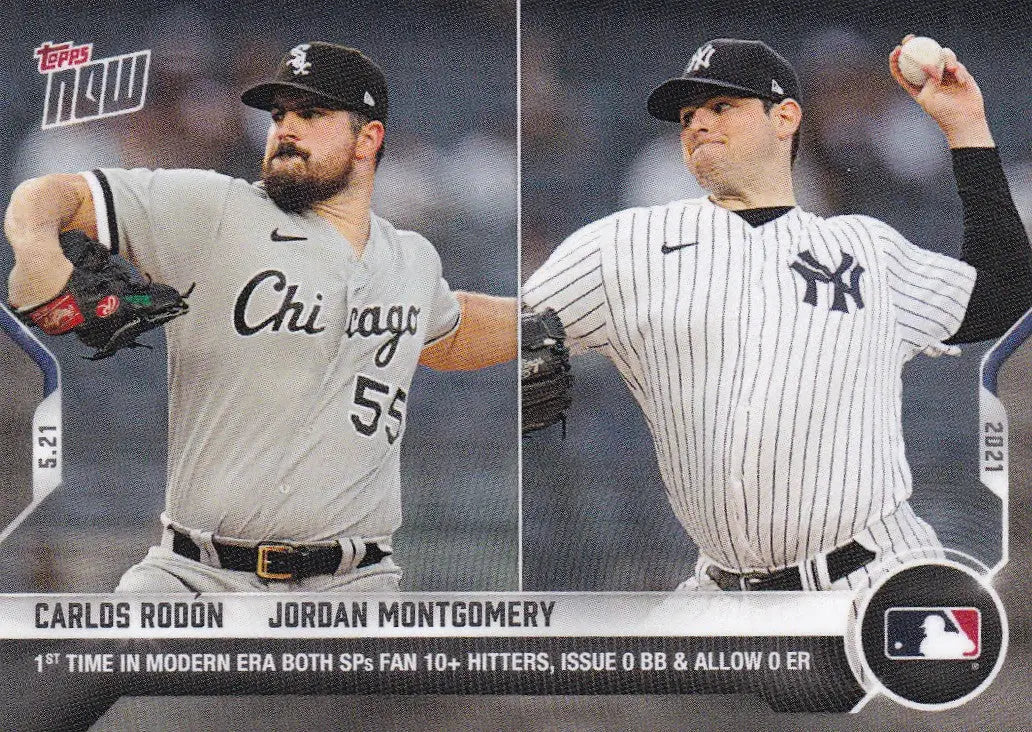 Baseball card showcasing two pitchers including Carlos Rodon - MLB 2021 Topps Now #243