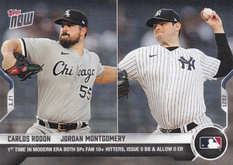 Baseball card showcasing two pitchers including Carlos Rodon - MLB 2021 Topps Now #243