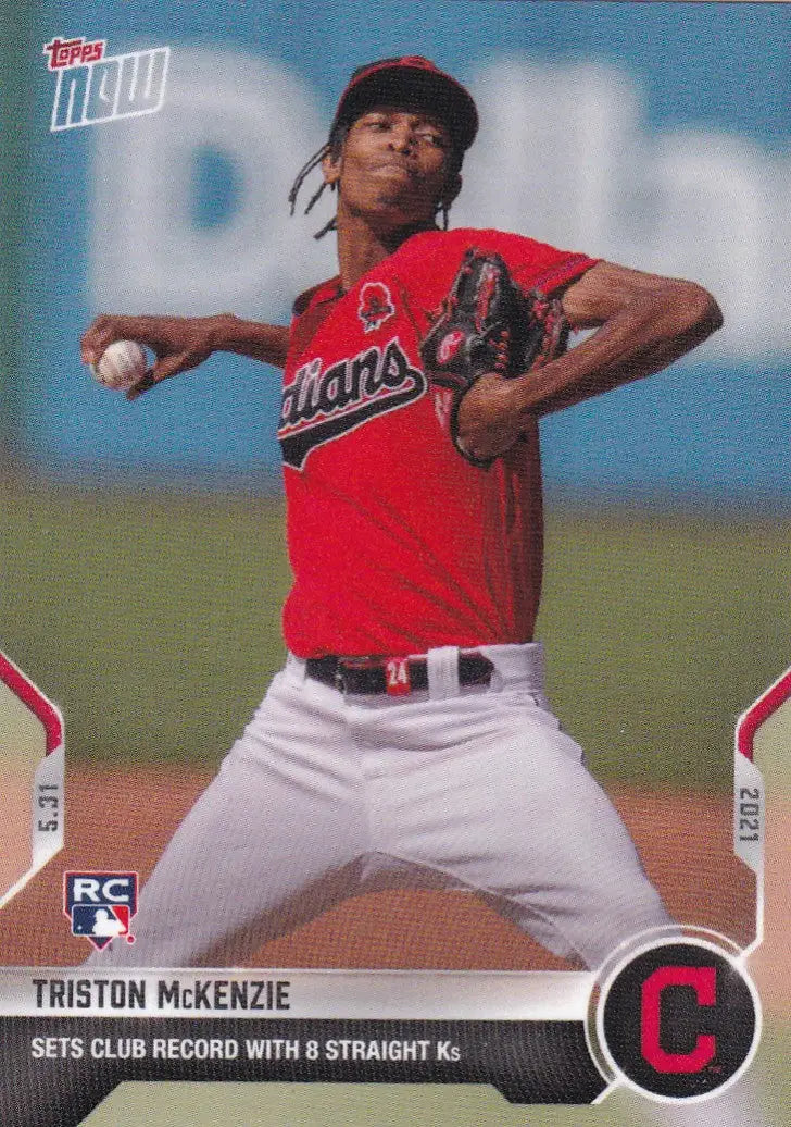 Triston McKenzie baseball card from 2021 Topps Now featuring Cleveland Indians