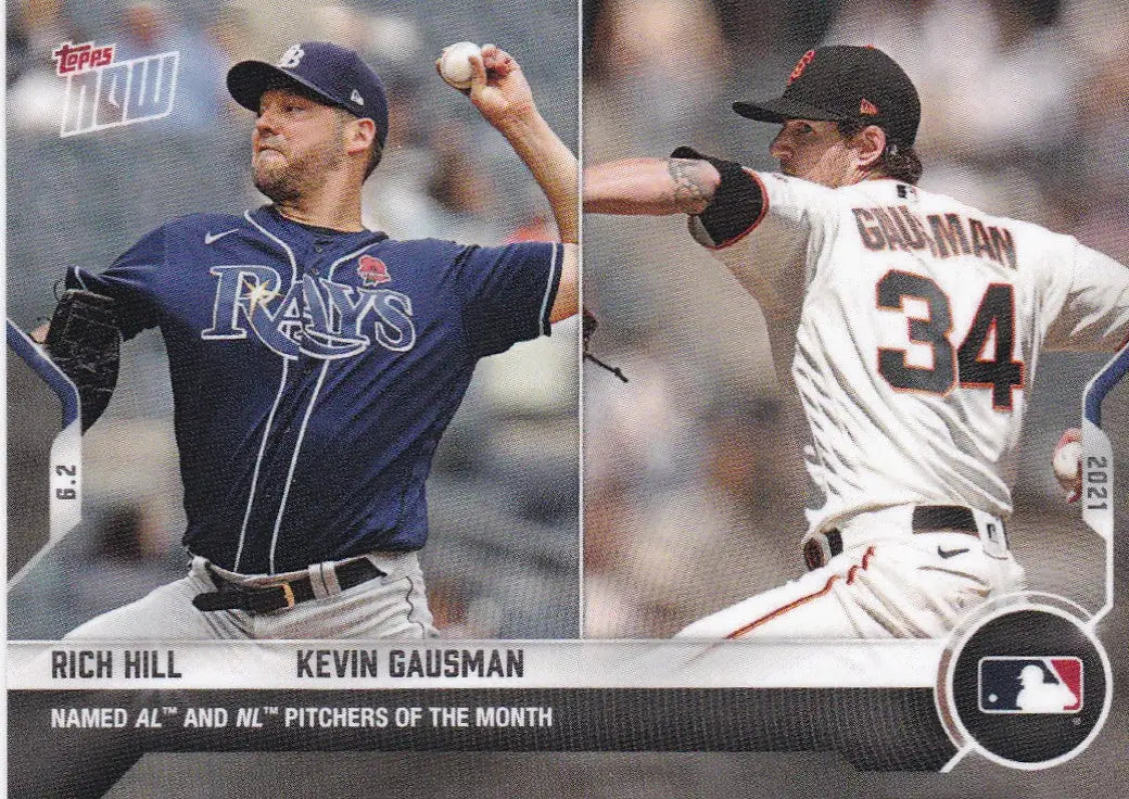Baseball card of Rich Hill- MLB showcasing two pitchers from 2021 TOPPS NOW #296
