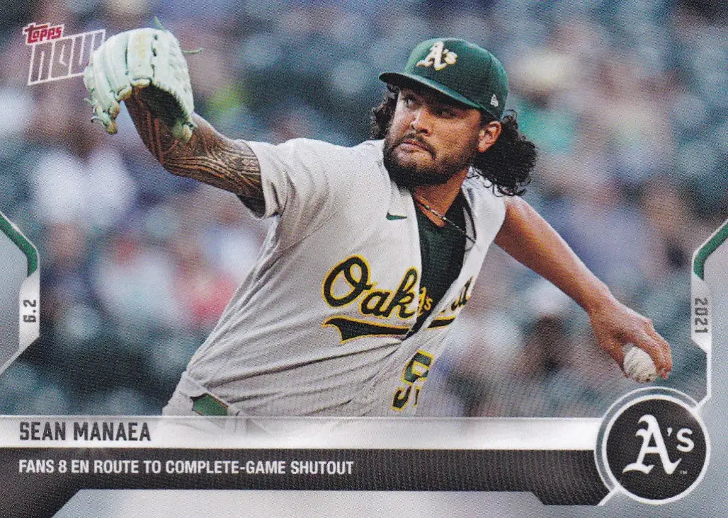 Sean Manaea baseball card from 2021 TOPPS NOW featuring Oakland Athletics pitcher