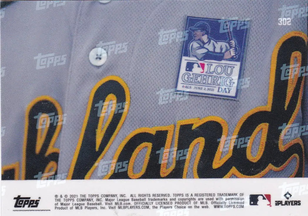 Oakland baseball jersey with Lou Gehrig Day pin featured in 2021 TOPPS NOW trading cards