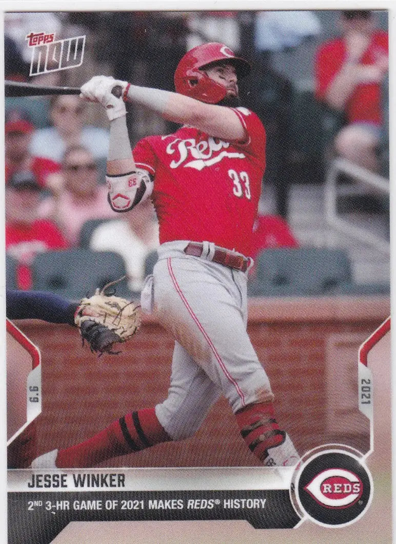 Jesse Winker baseball card from 2021 Topps Now featuring Cincinnati Reds player