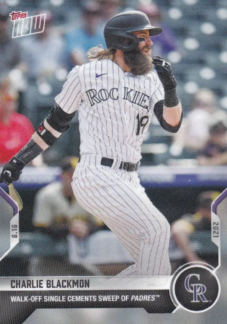 Charlie Blackmon baseball card from 2021 Topps Now featuring Colorado Rockies star