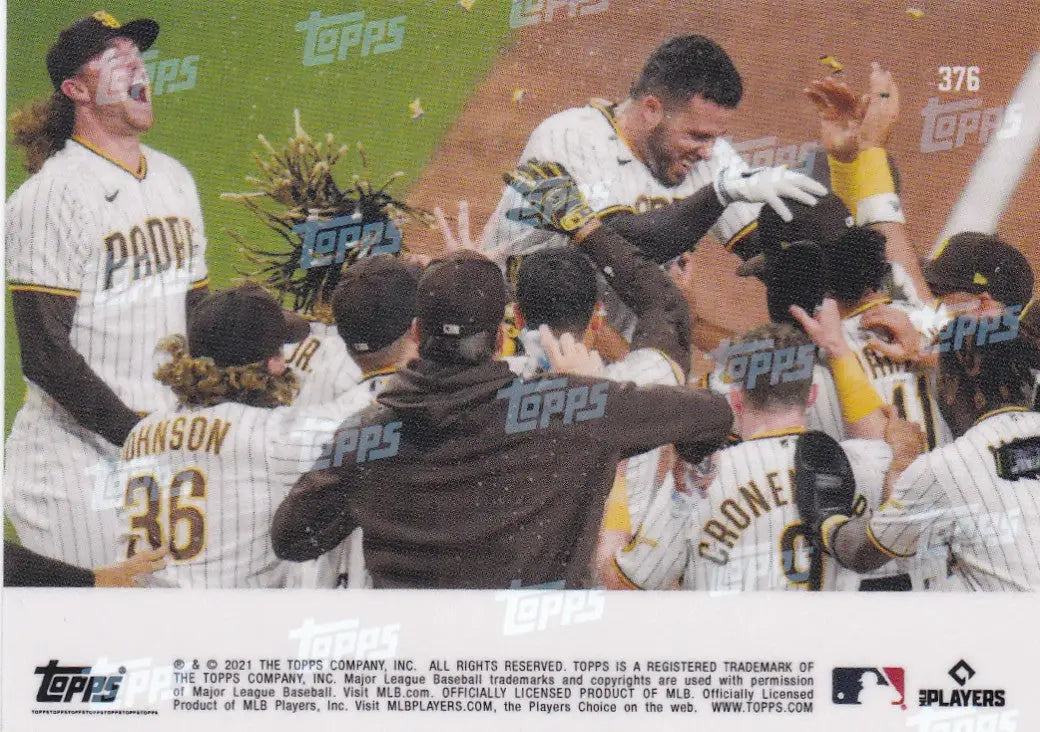 Baseball card of Eric Hosmer celebrating with San Diego Padres team members