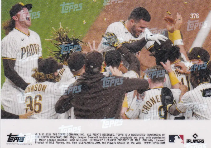 Baseball card of Eric Hosmer celebrating with San Diego Padres team members