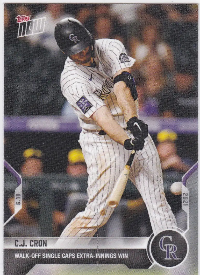 C.J. Cron baseball card from the 2021 TOPPS NOW series featuring the Colorado Rockies