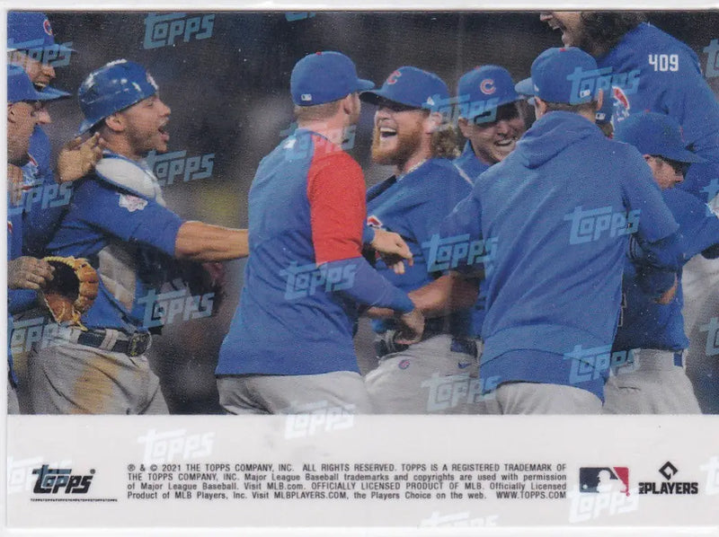 Chicago Cubs baseball team celebrating featured in 2021 TOPPS NOW trading card