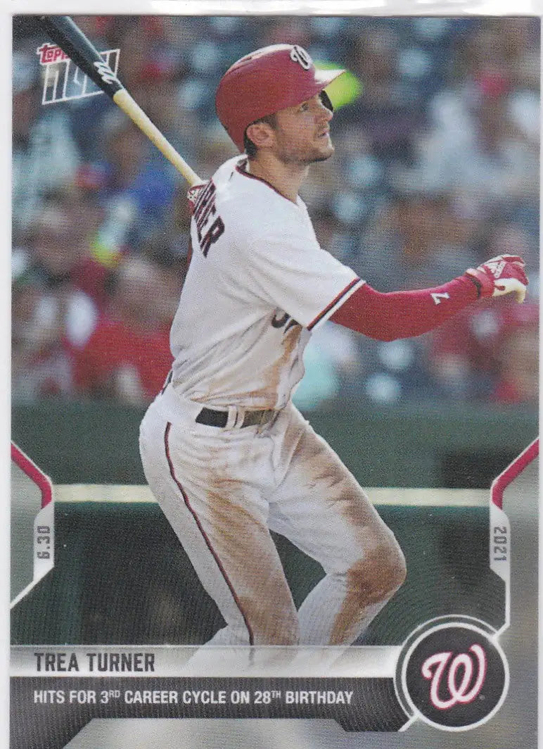 Trea Turner baseball card from 2021 TOPPS NOW featuring Washington Nationals player