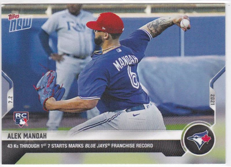 Alek Manoah baseball card from 2021 Topps Now featuring Toronto Blue Jays logo