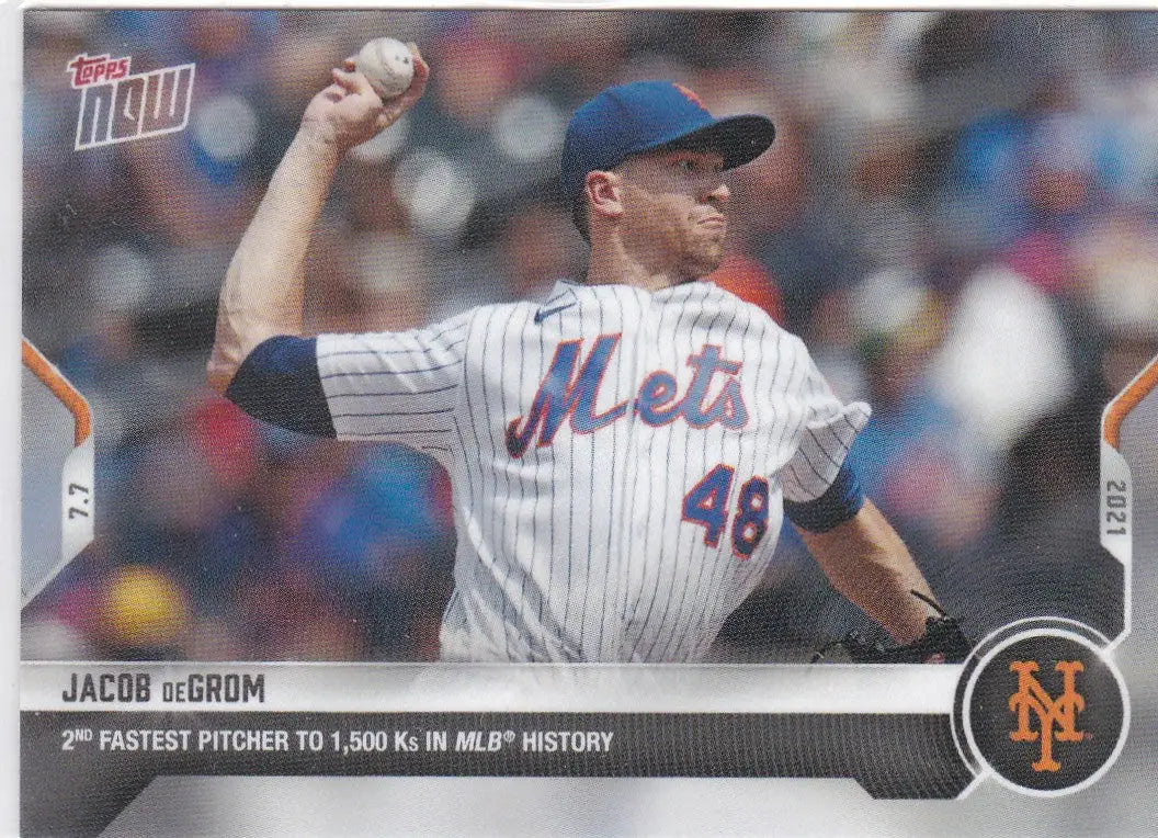 Jacob deGrom baseball card from 2021 TOPPS NOW, featuring New York Mets trading cards