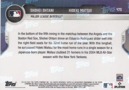 Back of 2021 Topps Now #475 Shohei Ohtani- MLB baseball card showcasing player stats