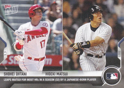 Baseball card featuring Shohei Ohtani and Hideki Matsui from 2021 Topps Now MLB