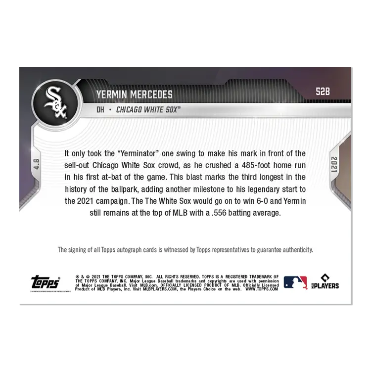 Yermin Mercedes Chicago White Sox Autograph card 2021 Topps Now #52B collectible item