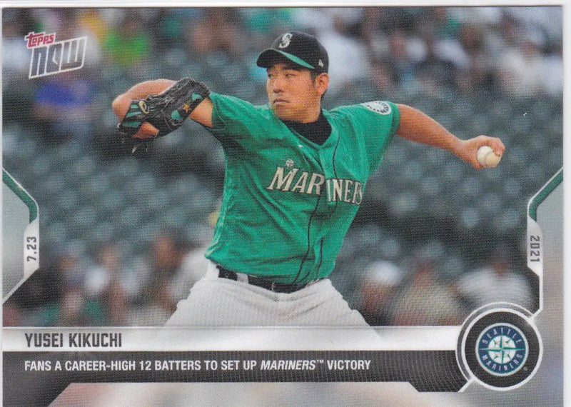Yusei Kikuchi baseball card from 2021 Topps Now featuring Seattle Mariners player