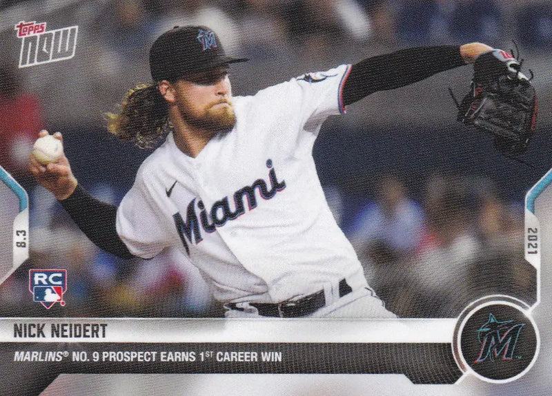 Nick Neidert baseball card from 2021 Topps Now featuring Miami Marlins player