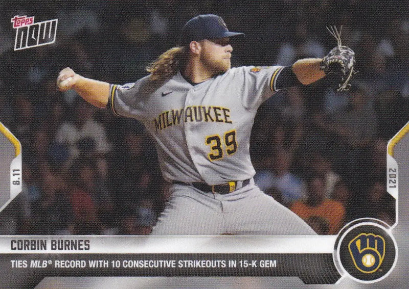 Corbin Burnes baseball card for Milwaukee Brewers 2021 TOPPS NOW #643 collectible item