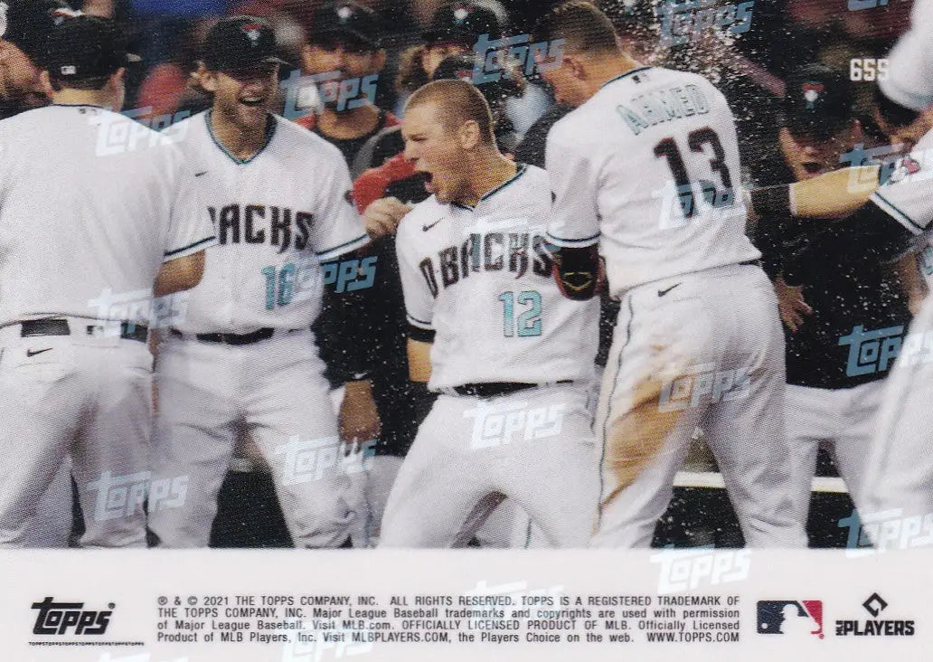Baseball players celebrating, featuring Daulton Varsho from Arizona Diamondbacks