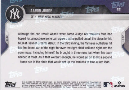 Back of 2021 TOPPS NOW #658 Aaron Judge Baseball Card for New York Yankees collectors