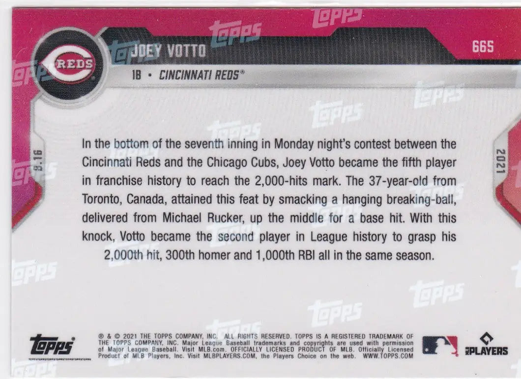 Back of the 2021 Topps Now #665 Joey Votto-Cincinnati Reds baseball card