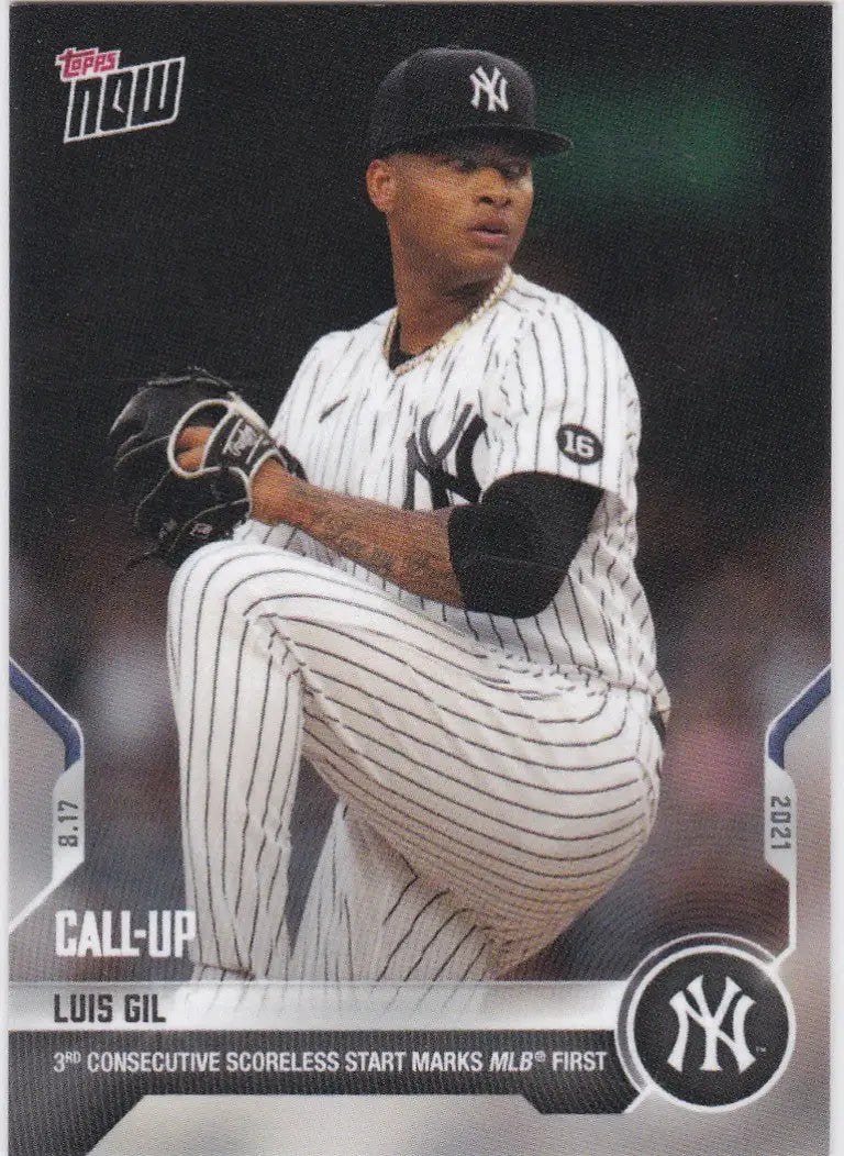 Luis Gil baseball card from 2021 TOPPS NOW, featuring the New York Yankees pitcher
