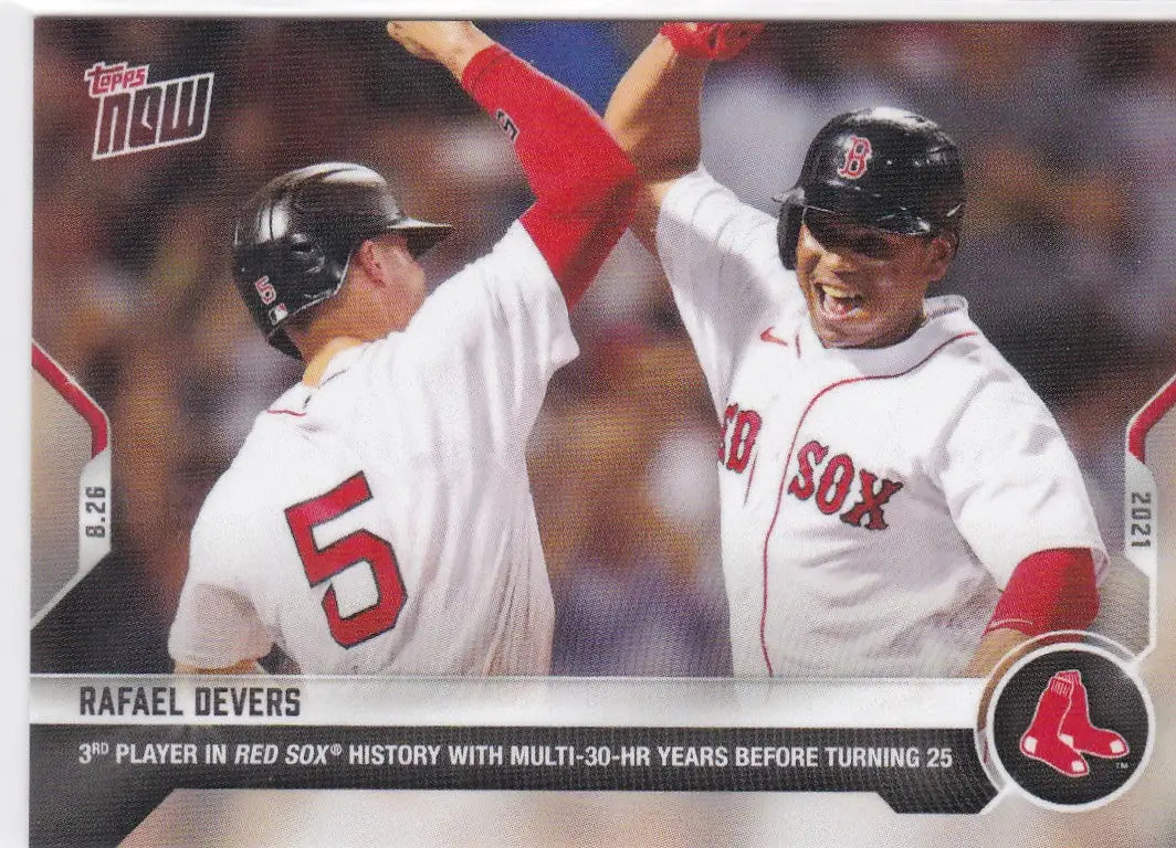 Baseball card featuring Rafael Devers from 2021 TOPPS NOW Boston Red Sox collection