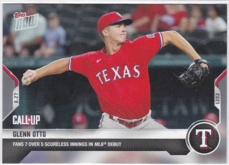 Glenn Otto baseball card from 2021 TOPPS NOW featuring Texas Rangers player Otto Texas Rangers