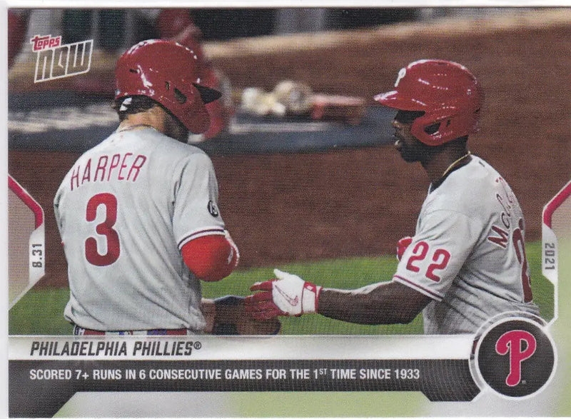 Baseball card featuring two Philadelphia Phillies players from 2021 TOPPS NOW #737