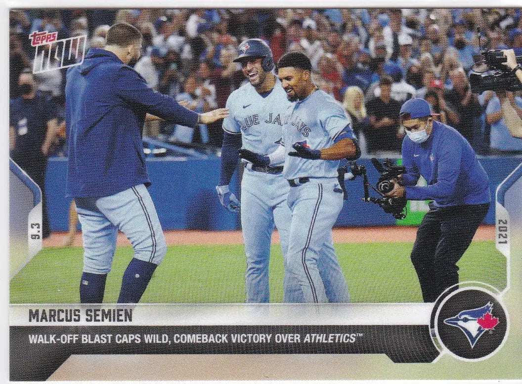 Baseball card of Marcus Semien from 2021 TOPPS NOW #750 Toronto Blue Jays game