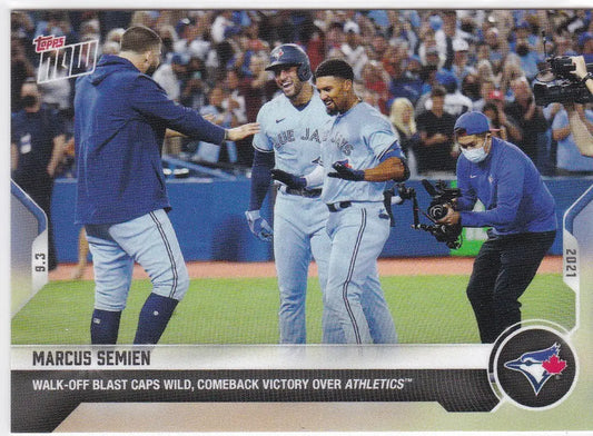Baseball card of Marcus Semien from 2021 TOPPS NOW #750 Toronto Blue Jays game