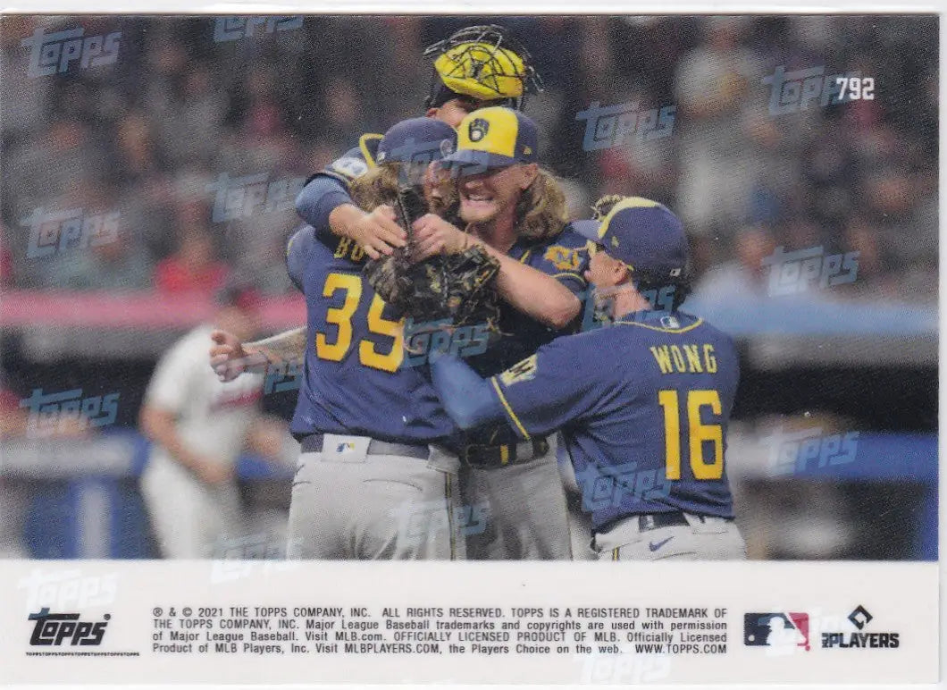 Celebrating Milwaukee Brewers players with Cobin Burnes- Milwaukee in 2021 TOPPS NOW card