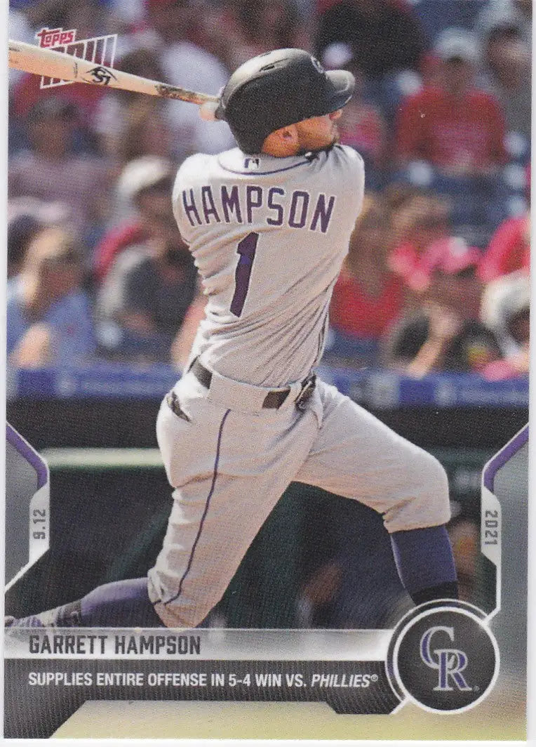 Garrett Hampson Colorado Rockies baseball card from 2021 TOPPS NOW series