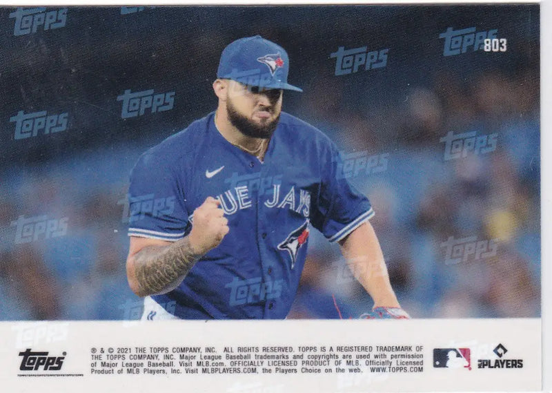 Baseball card of Alek Manoah Toronto Blue Jays 2021 TOPPS NOW #803 featuring Toronto Blue