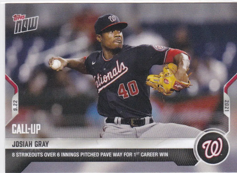 Josiah Gray baseball card from 2021 TOPPS NOW featuring Washington Nationals player
