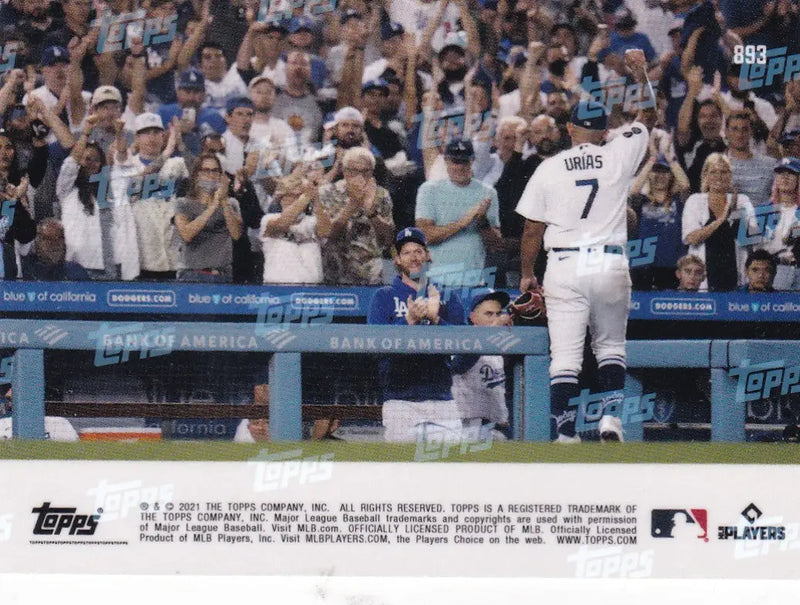 Baseball card featuring Julio Urias Dodgers player from 2021 TOPPS NOW series