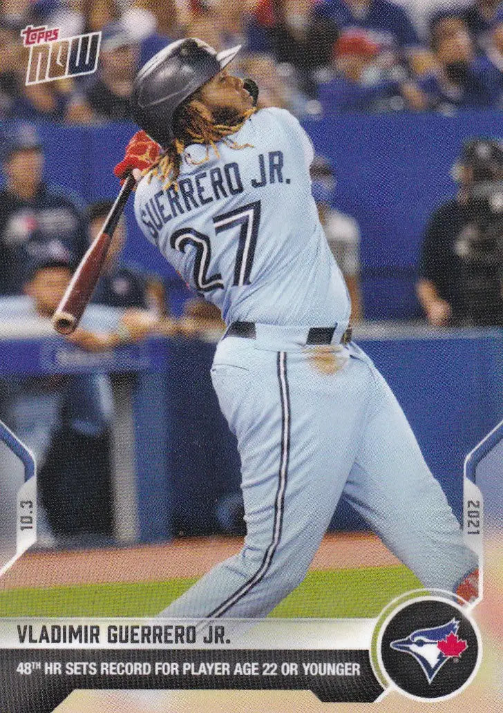 Vladimir Guerrero Jr baseball card from 2021 TOPPS NOW featuring Guerrero Jr Toronto Blue Jays