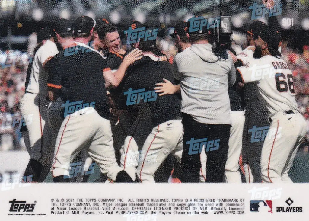 San Francisco Giants baseball team celebrating during a game featuring 2021 TOPPS NOW #901