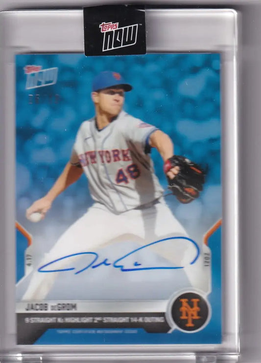 Baseball card of 88B Jacob deGrom, autograph, New York Mets pitcher in white uniform