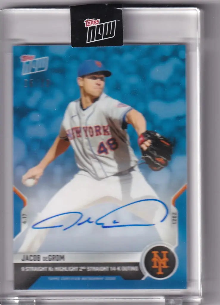 Baseball card of 88B Jacob deGrom, autograph, New York Mets pitcher in white uniform