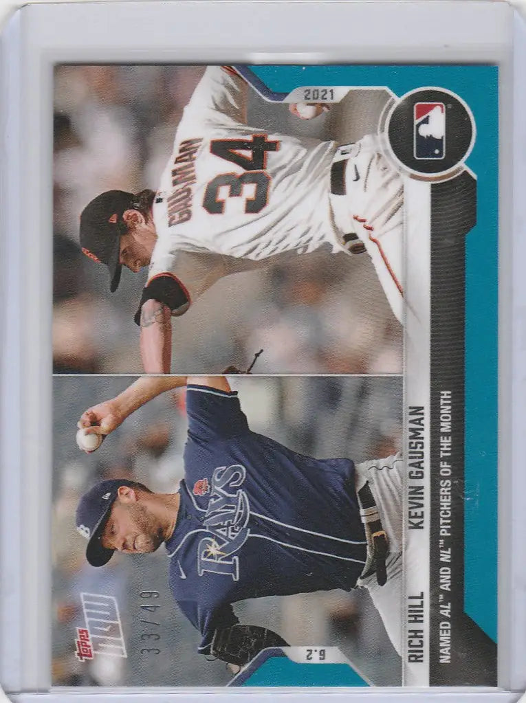 Baseball trading card of Rich Hill and Kevin Gausman, Pitchers of the Month